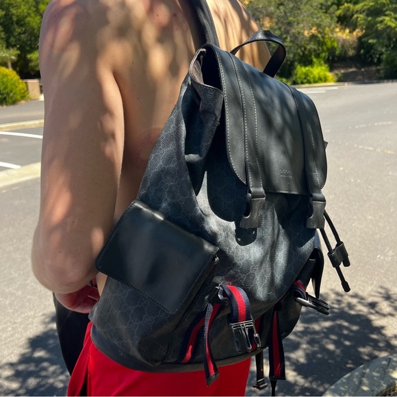 GUCCI GG LEATHER MEN BACKPACK BAG CARRYON MONOGRAM SIGNATURE MOTIF SUPREME STRAP - Picture 15 of 16